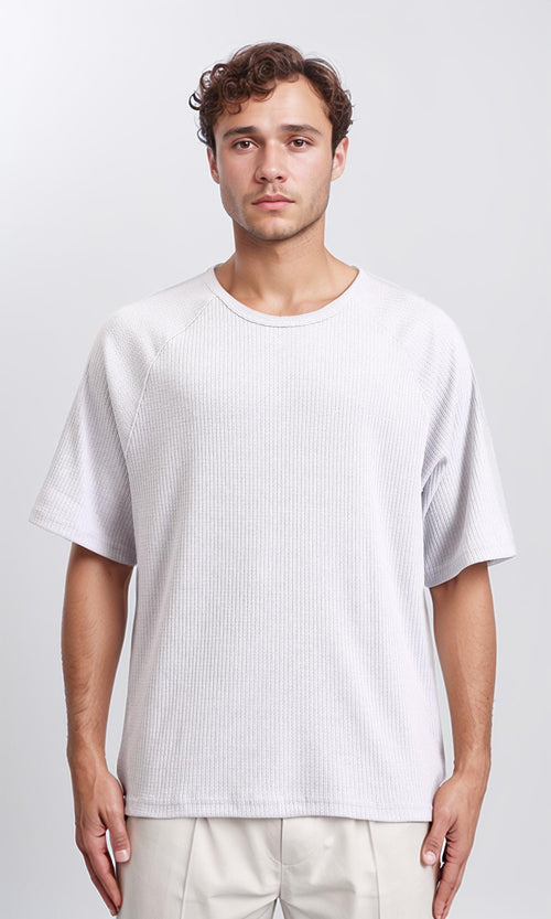 R208738 - Ribbed Tee with Boat Neck - Light Grey