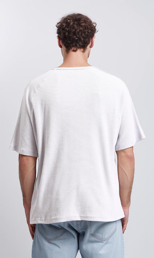 R208738 - Ribbed Tee with Boat Neck - Light Grey