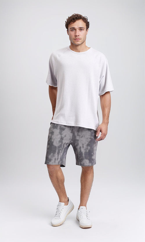 R208738 - Ribbed Tee with Boat Neck - Light Grey