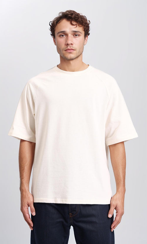 R208741 - Slip On Elbow Sleeves Solid Tee - Cream