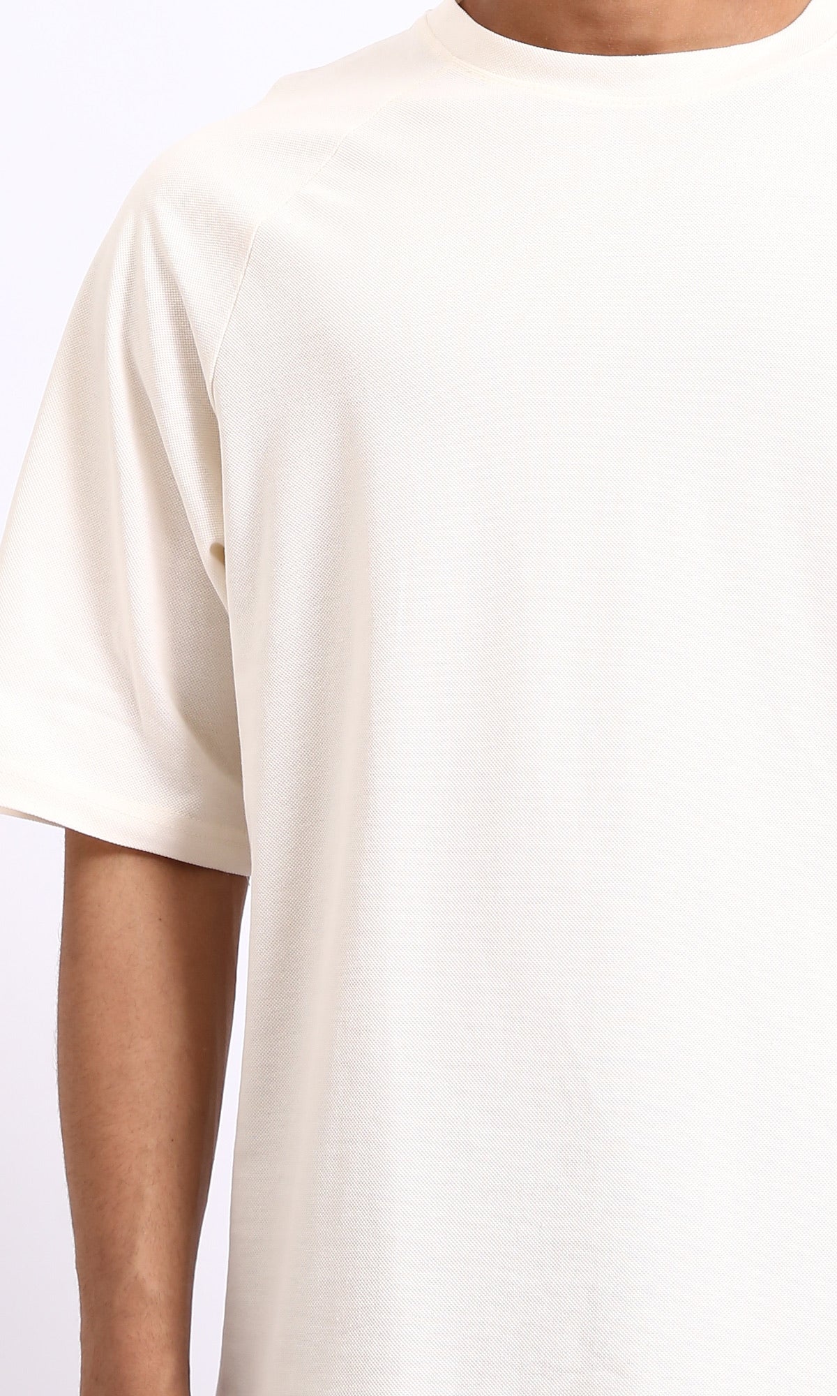 R208741 - Slip On Elbow Sleeves Solid Tee - Cream