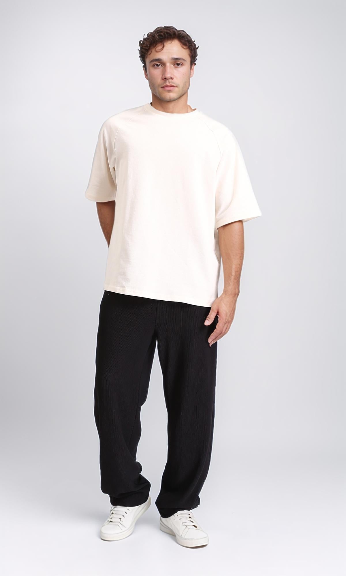 R208741 - Slip On Elbow Sleeves Solid Tee - Cream