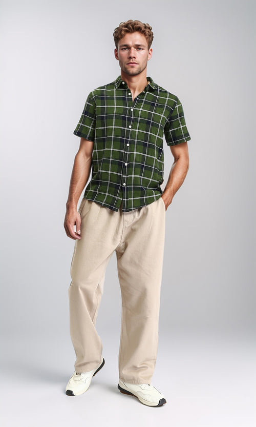 R208745 - Elastic Waist Wide Solid Denim Pants - Dark Beige