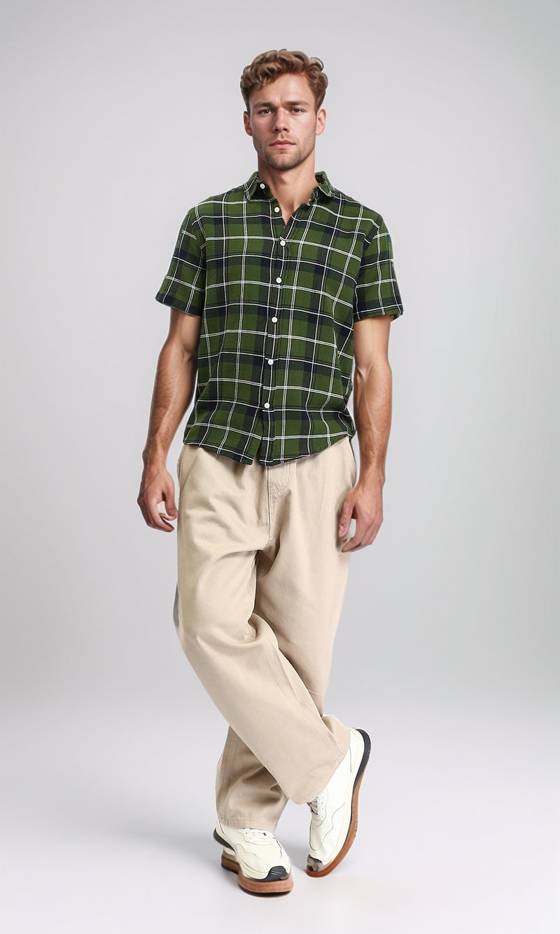 R208745 - Elastic Waist Wide Solid Denim Pants - Dark Beige