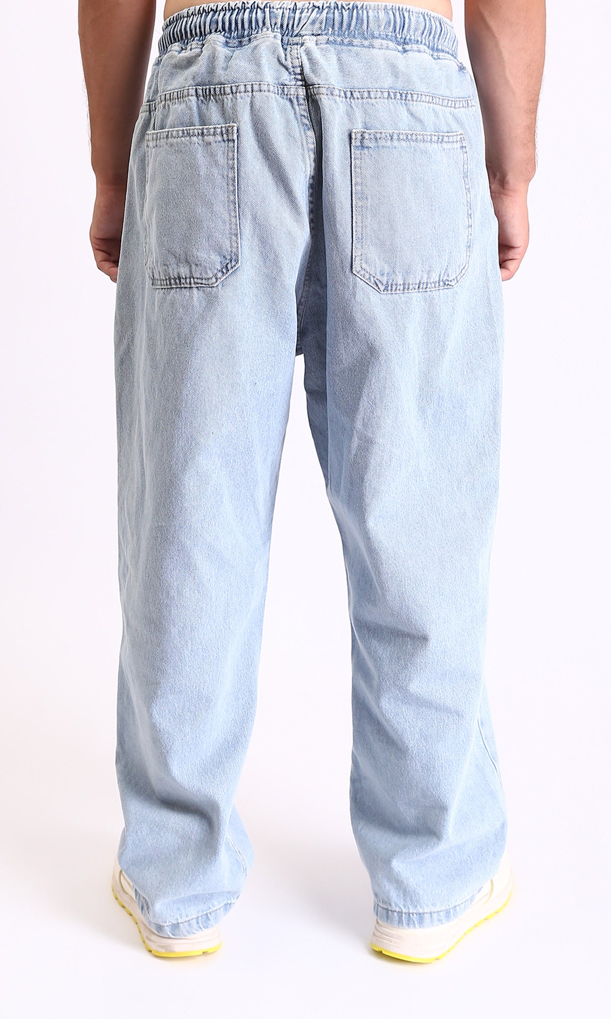 Light Blue Wide Leg Jeans - Slip On Casual Cotton Denim for Men