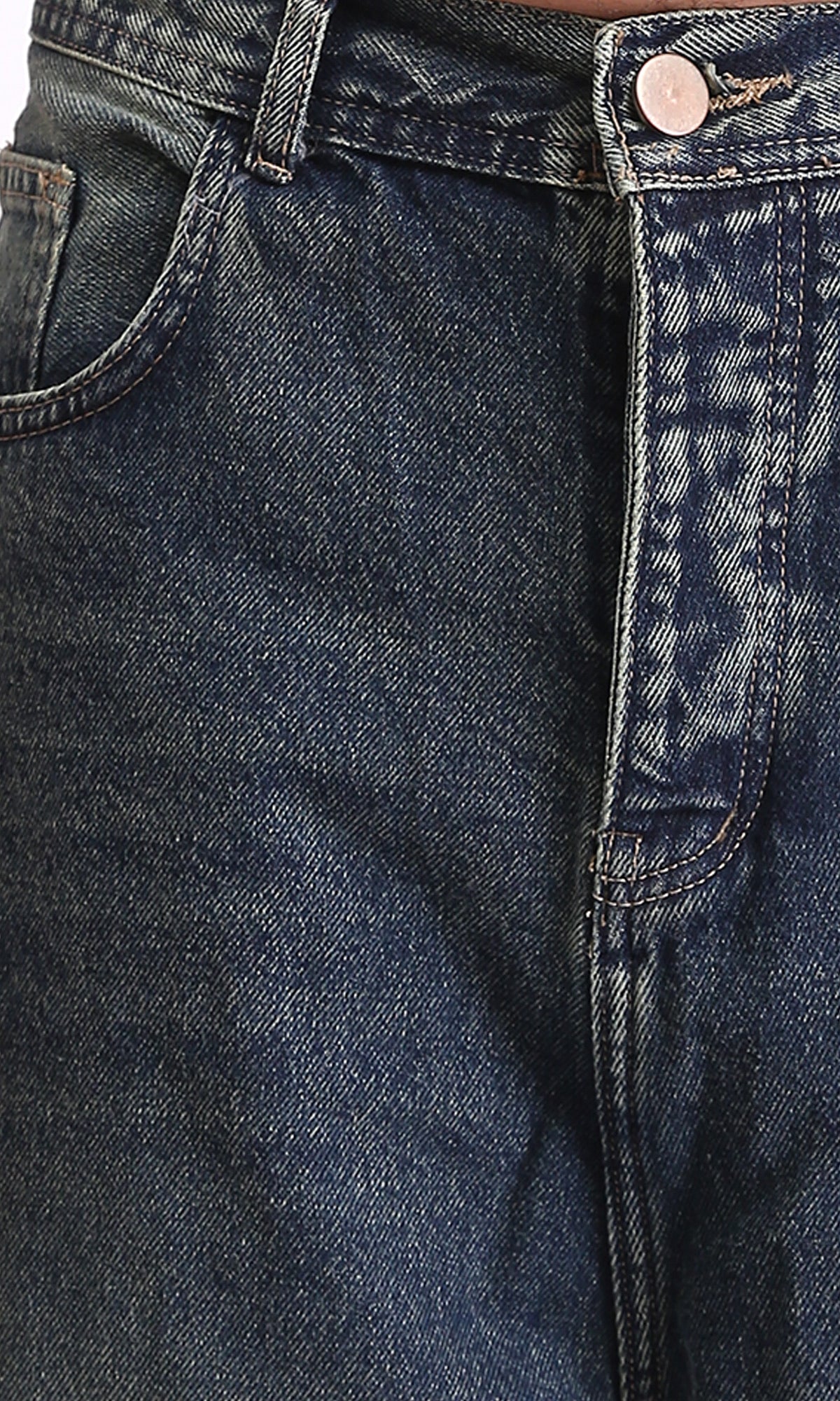 R208748 - Wide Casual Denim Pants with Front Wash - Greenish Blue