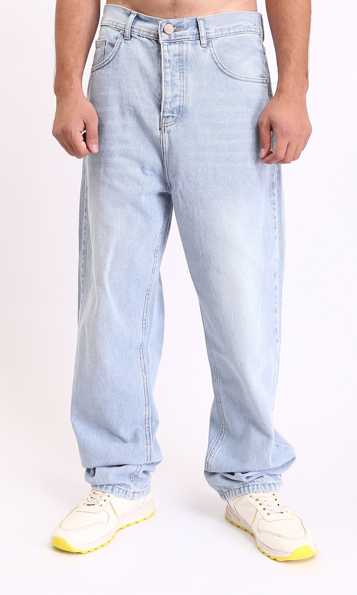 Light Blue Wide Leg Jeans - Straight Fit Cotton Denim for Men