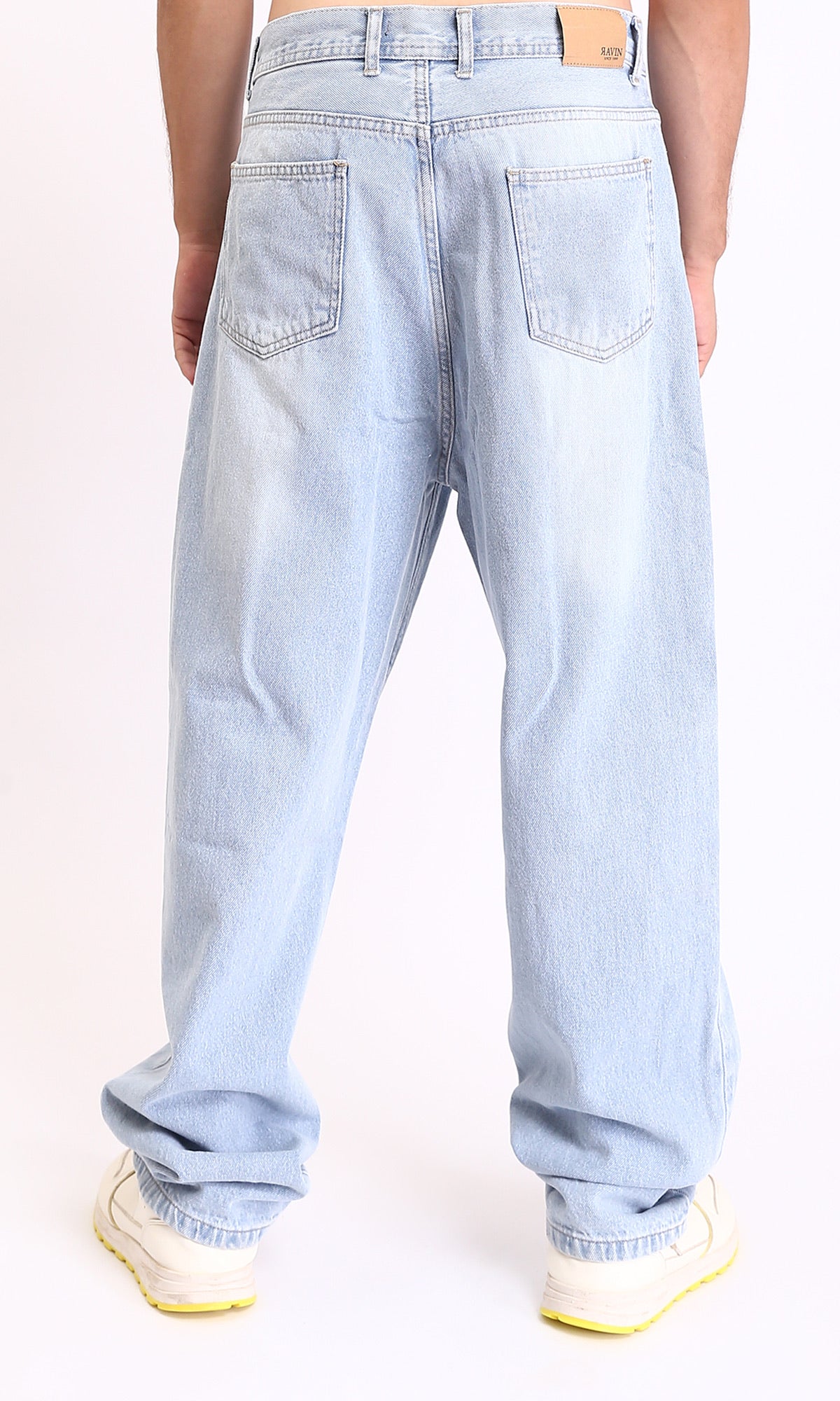 Light Blue Wide Leg Jeans - Straight Fit Cotton Denim for Men