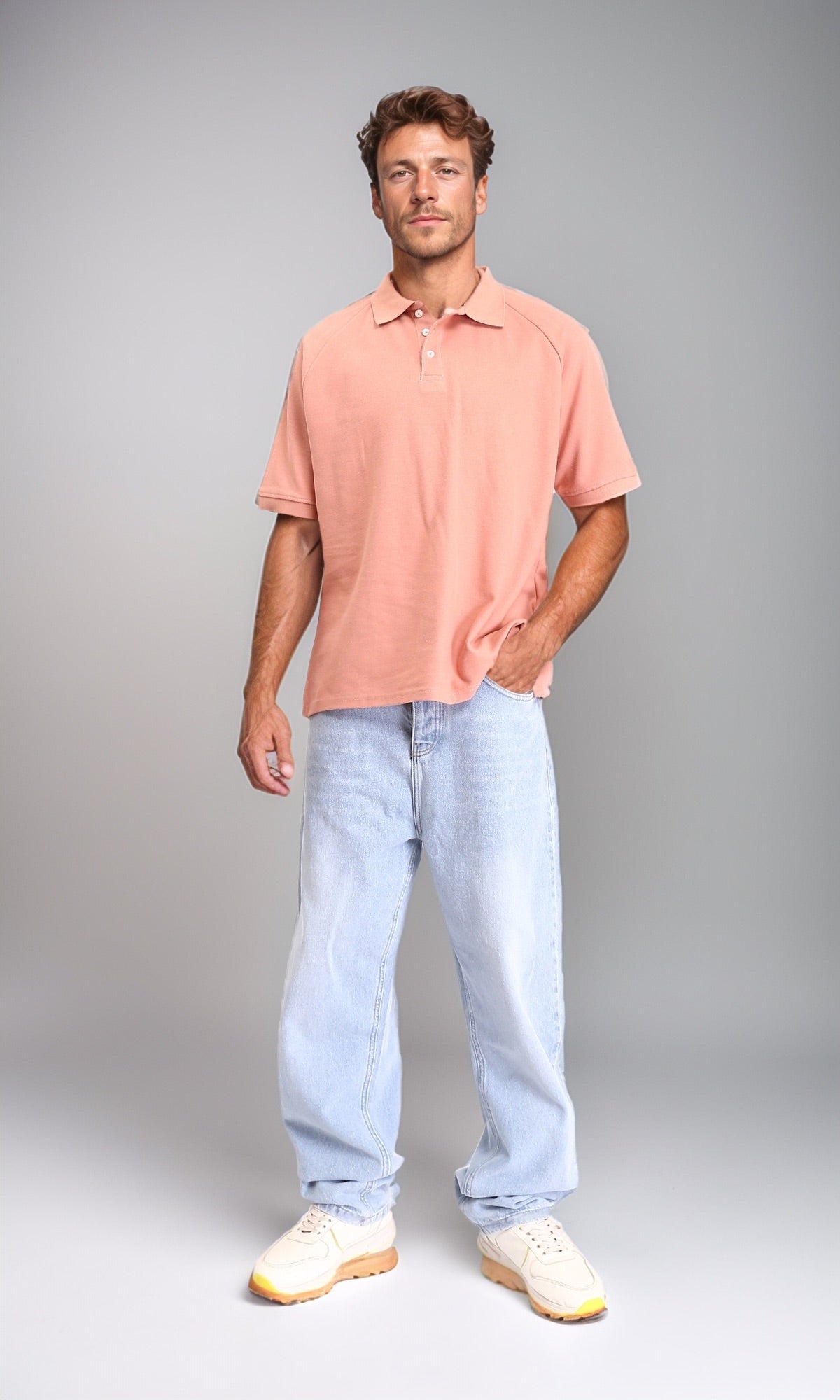 Light Blue Wide Leg Jeans - Straight Fit Cotton Denim for Men