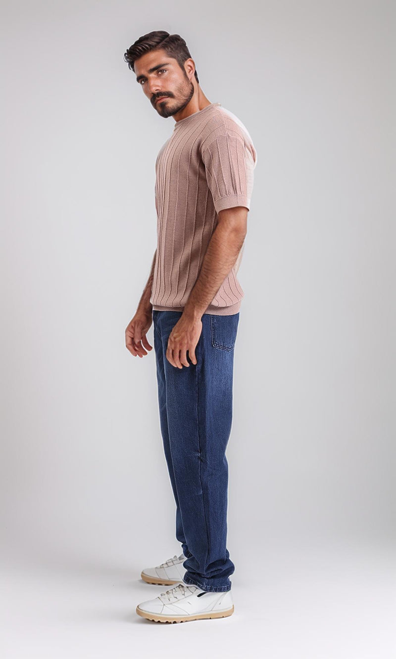 R208751-Straight Leg Cotton Casual Jeans - Navy Blue