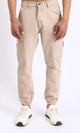 R208753-Casual Cotton Cargo Pants with Hem - Beige