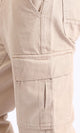 R208753-Casual Cotton Cargo Pants with Hem - Beige