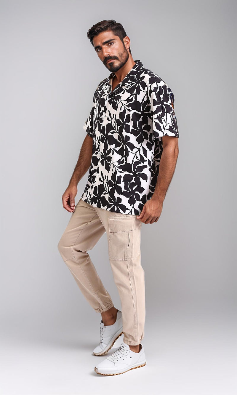 R208753-Casual Cotton Cargo Pants with Hem - Beige