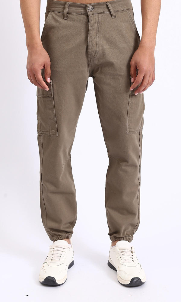 R208754-Casual Cotton Cargo Pants with Hem - Dark Coffee