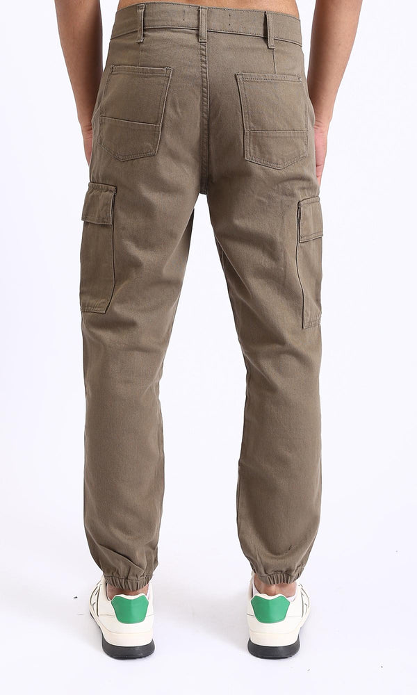R208754-Casual Cotton Cargo Pants with Hem - Dark Coffee