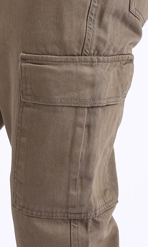 R208754-Casual Cotton Cargo Pants with Hem - Dark Coffee