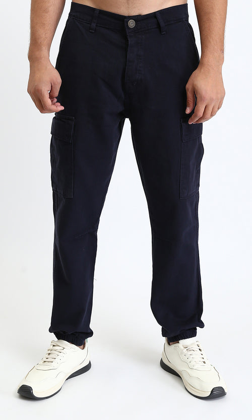 R208755 - Trendy Solid Cargo Pants with Hem - Navy Blue