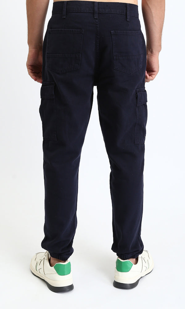 R208755 - Trendy Solid Cargo Pants with Hem - Navy Blue
