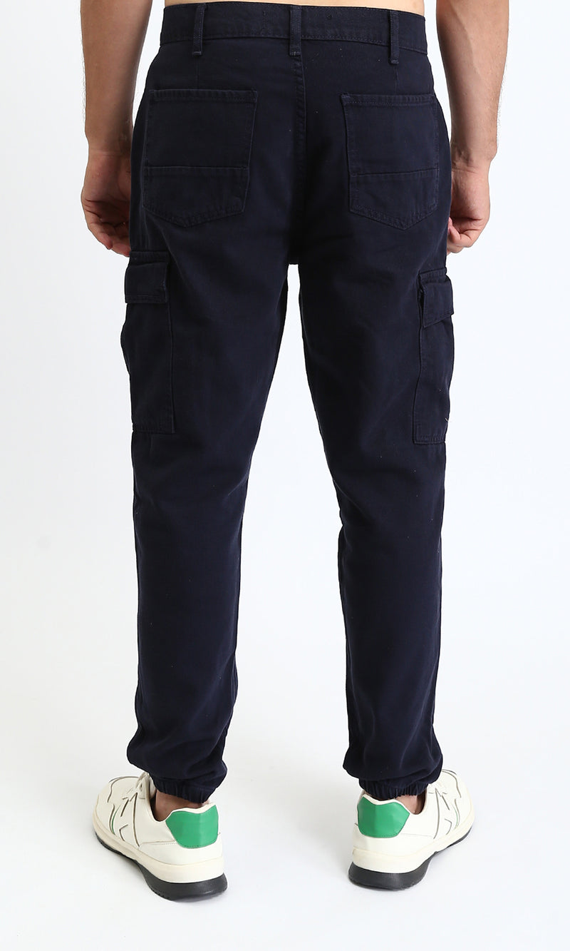 R208755 - Trendy Solid Cargo Pants with Hem - Navy Blue