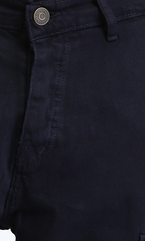 R208755 - Trendy Solid Cargo Pants with Hem - Navy Blue