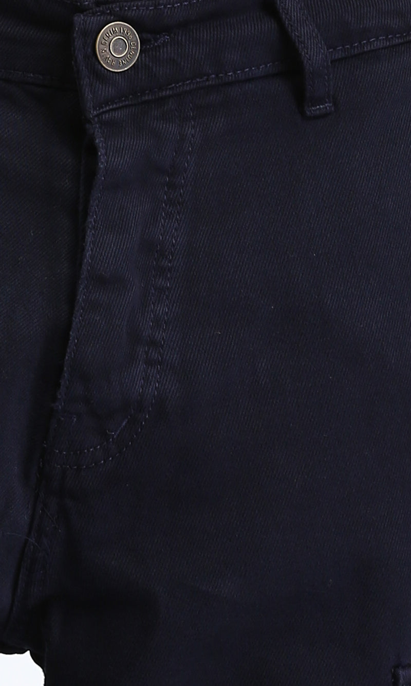 R208755 - Trendy Solid Cargo Pants with Hem - Navy Blue