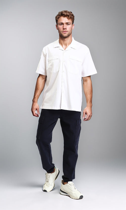 R208755 - Trendy Solid Cargo Pants with Hem - Navy Blue