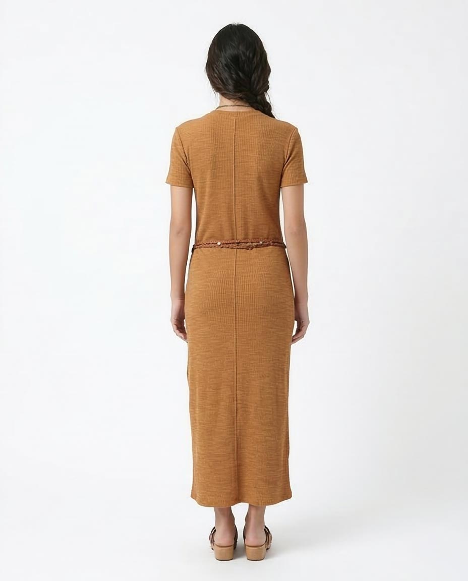 Ravin Ribbed Short-Sleeve Maxi Dress – Toffee - R208762