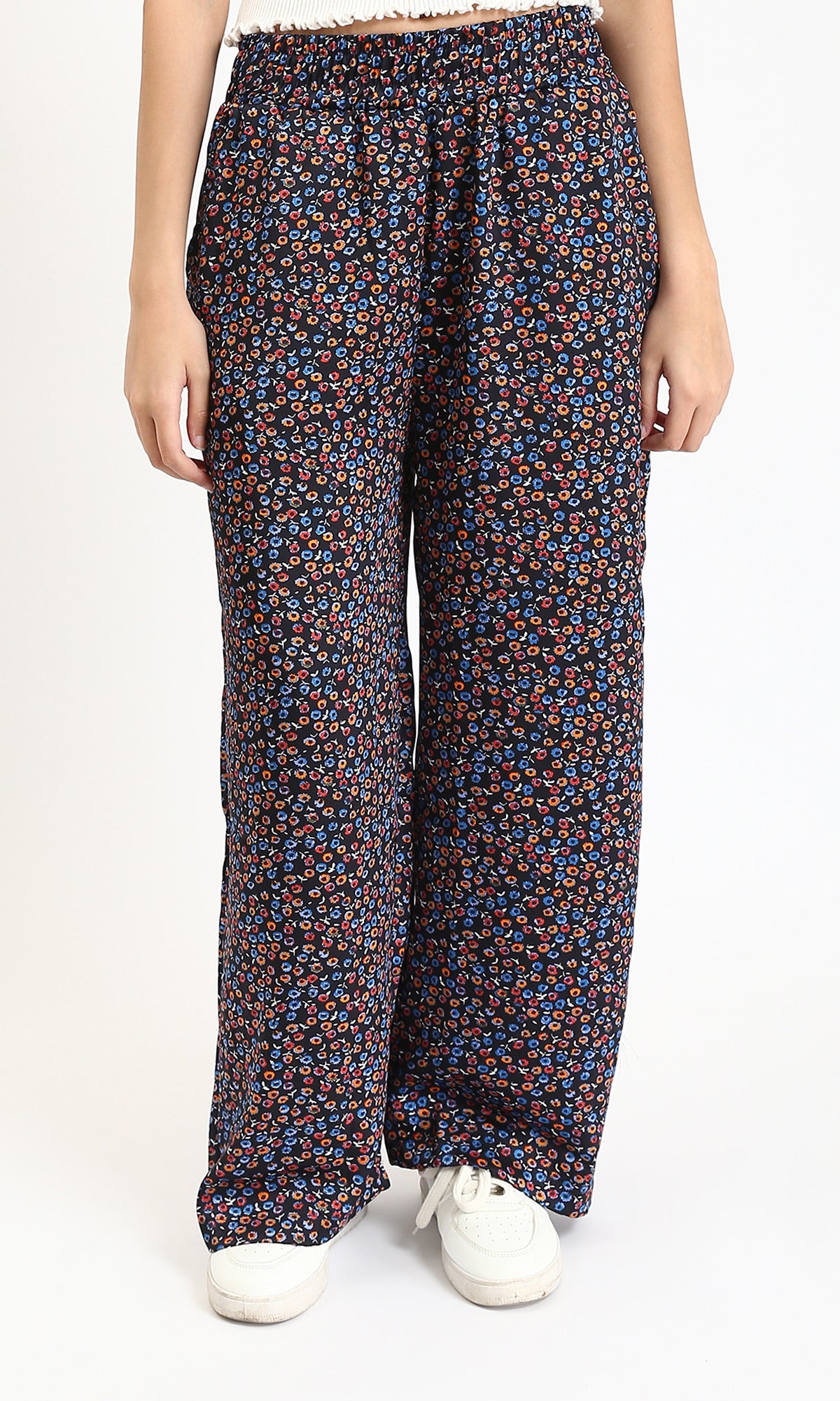Colorful Floral Slip On Pants - Multicolor