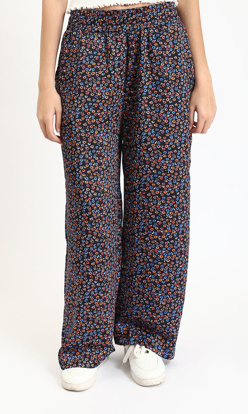 R208765 - Colorful Floral Slip On Pants - Multicolor