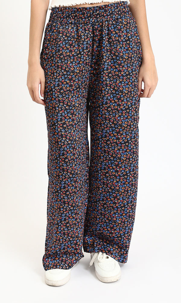 R208765 - Colorful Floral Slip On Pants - Multicolor
