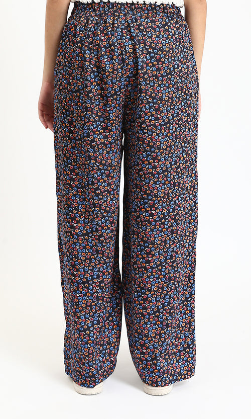 R208765 - Colorful Floral Slip On Pants - Multicolor