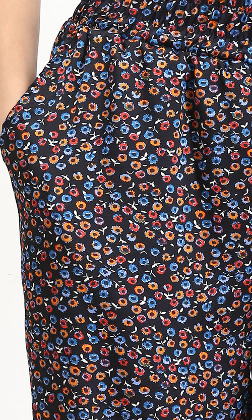 R208765 - Colorful Floral Slip On Pants - Multicolor