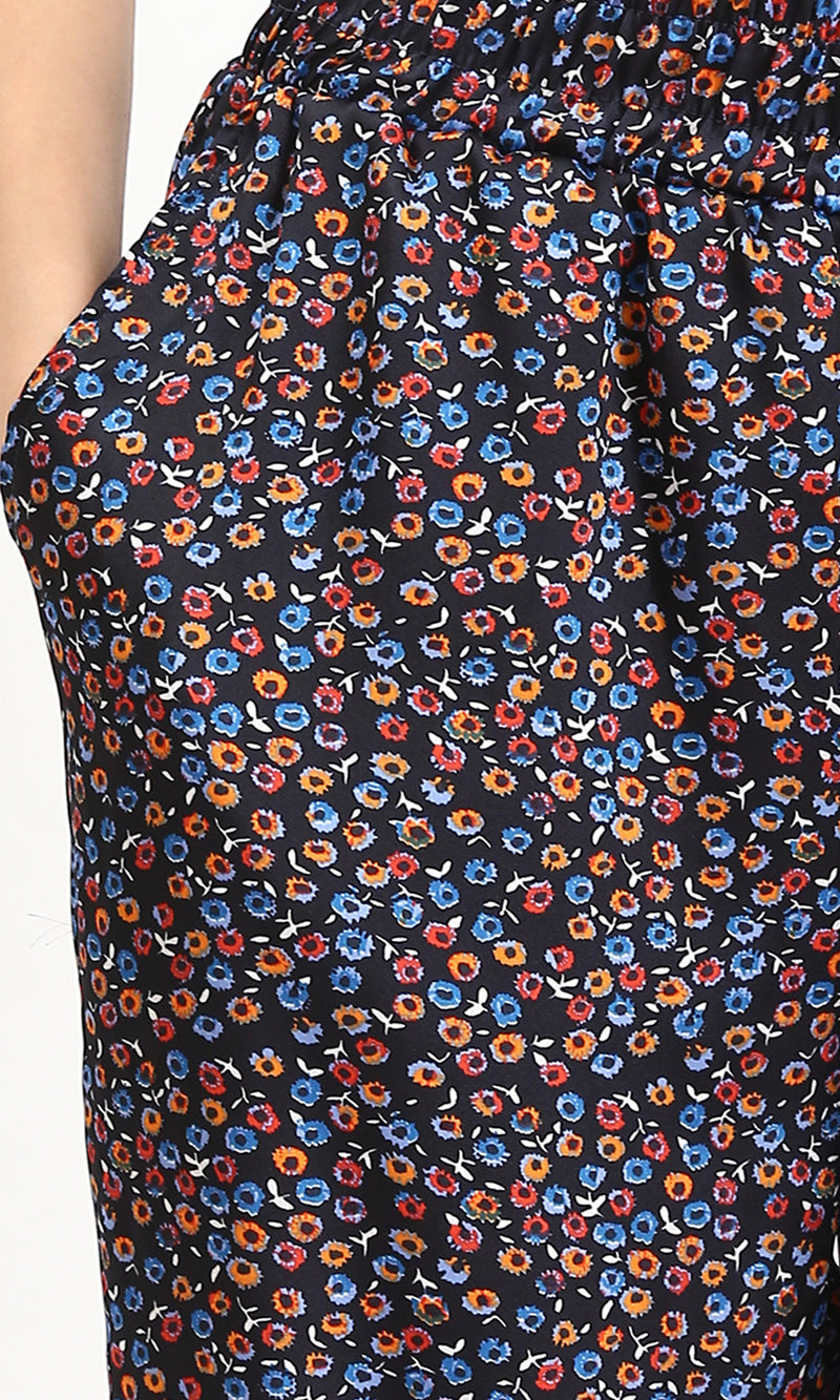 R208765 - Colorful Floral Slip On Pants - Multicolor