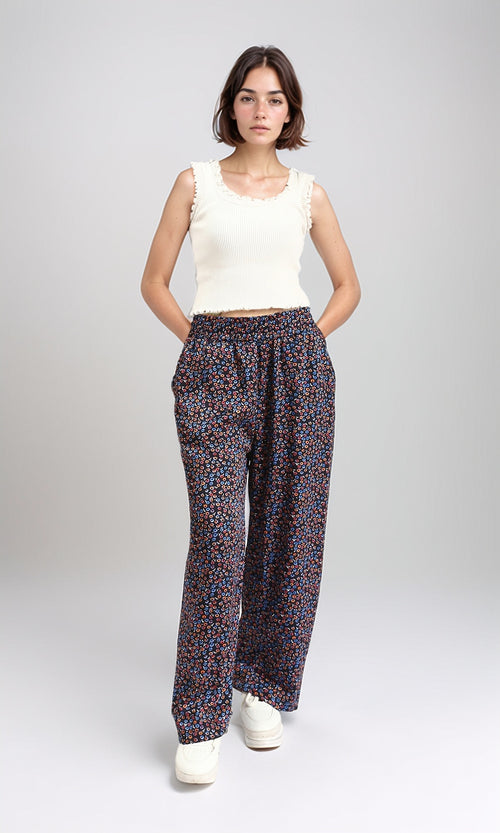 R208765 - Colorful Floral Slip On Pants - Multicolor
