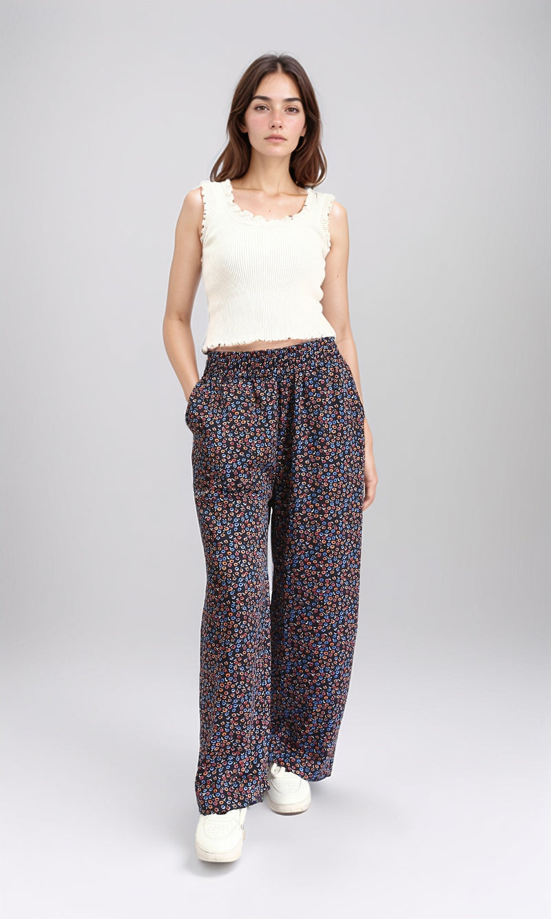 R208765 - Colorful Floral Slip On Pants - Multicolor