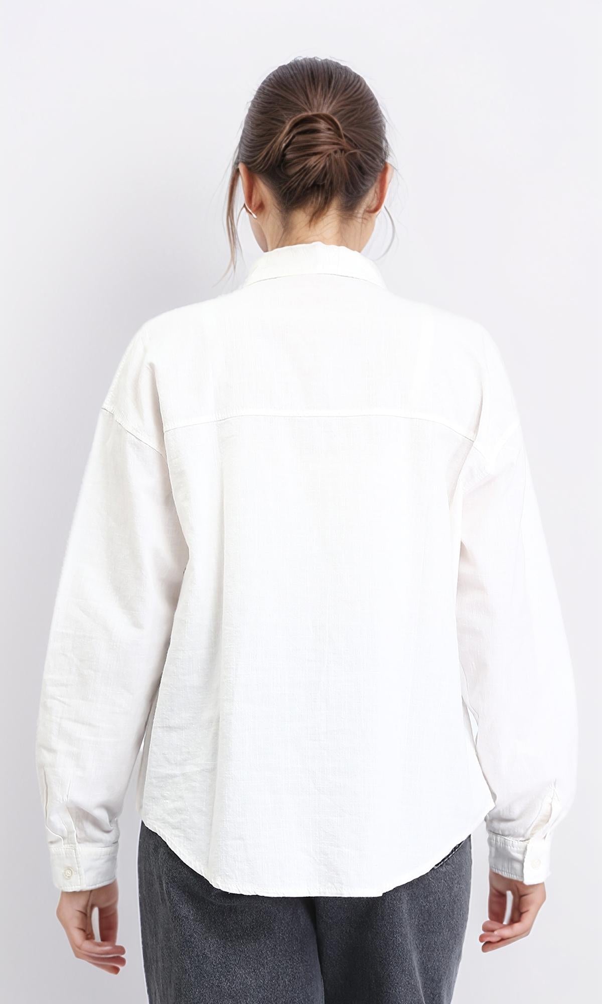 R208767 - Solid Buttoned shirt with Patched Pockets - Off-White