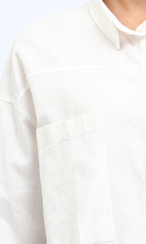 R208767 - Solid Buttoned shirt with Patched Pockets - Off-White