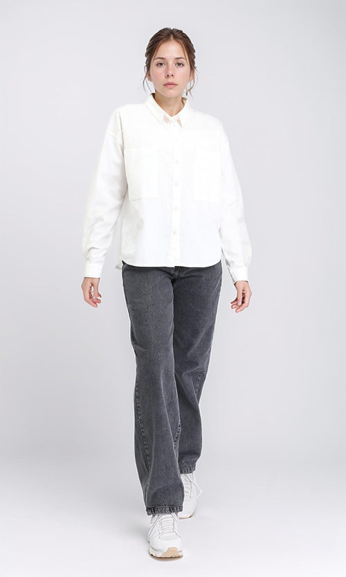 R208767 - Solid Buttoned shirt with Patched Pockets - Off-White