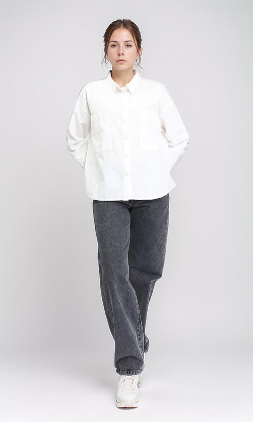 R208767 - Solid Buttoned shirt with Patched Pockets - Off-White