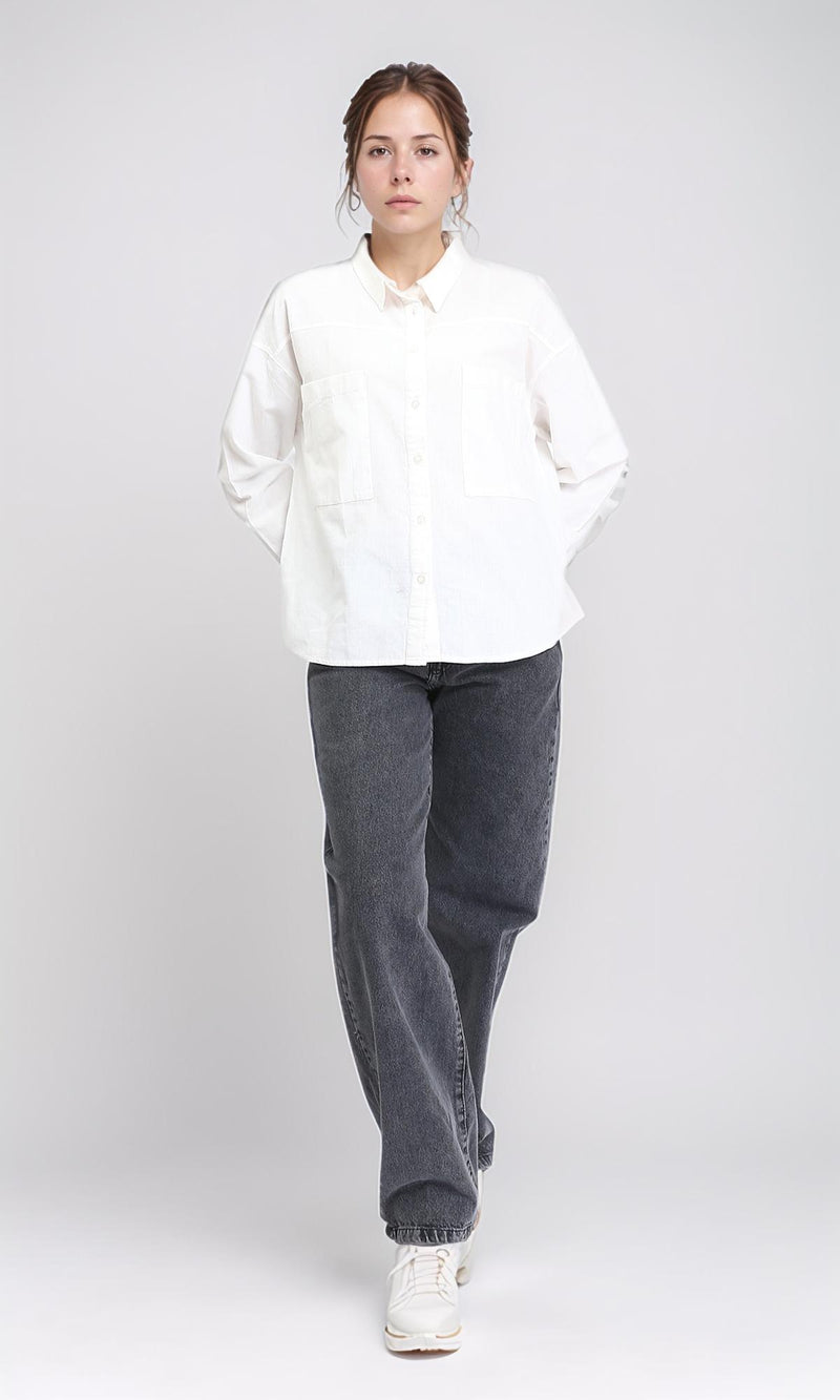 R208767 - Solid Buttoned shirt with Patched Pockets - Off-White