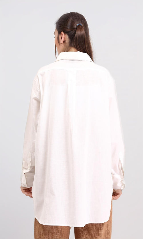 R208768 - Solid Long Sleeves Shirt with Front Pocket - Off-White