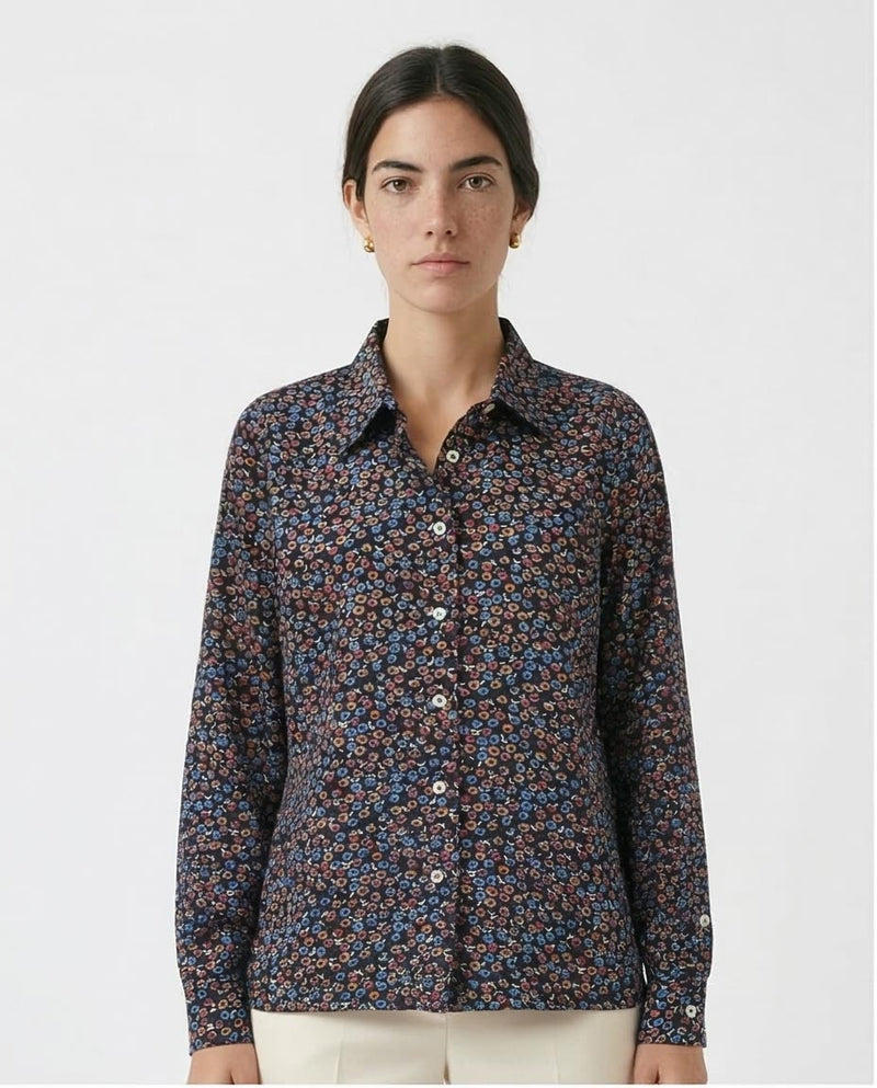 Ravin Women’s Ditsy Floral Print Button-Down Shirt – Navy & Orange Multi Color - R208771