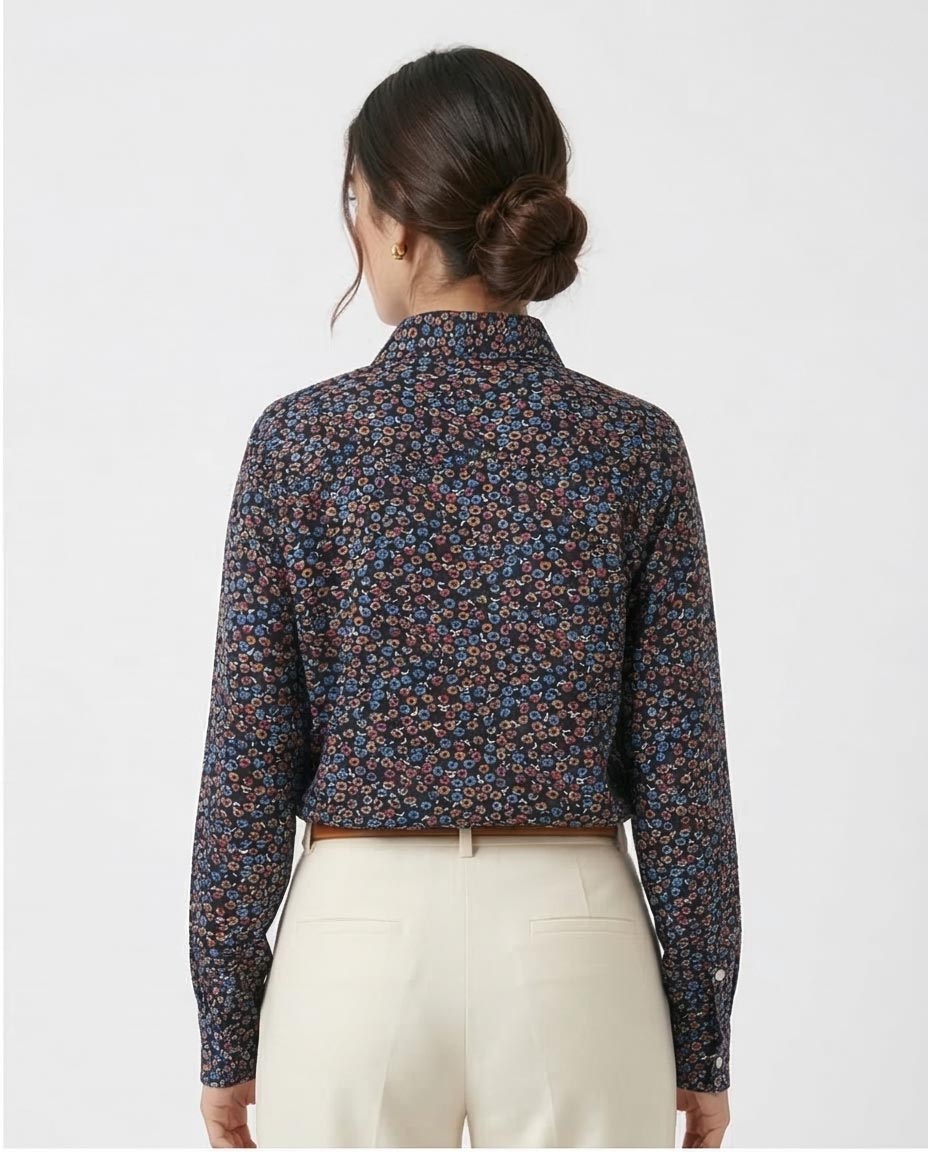 Ravin Women’s Ditsy Floral Print Button-Down Shirt – Navy & Orange Multi Color - R208771