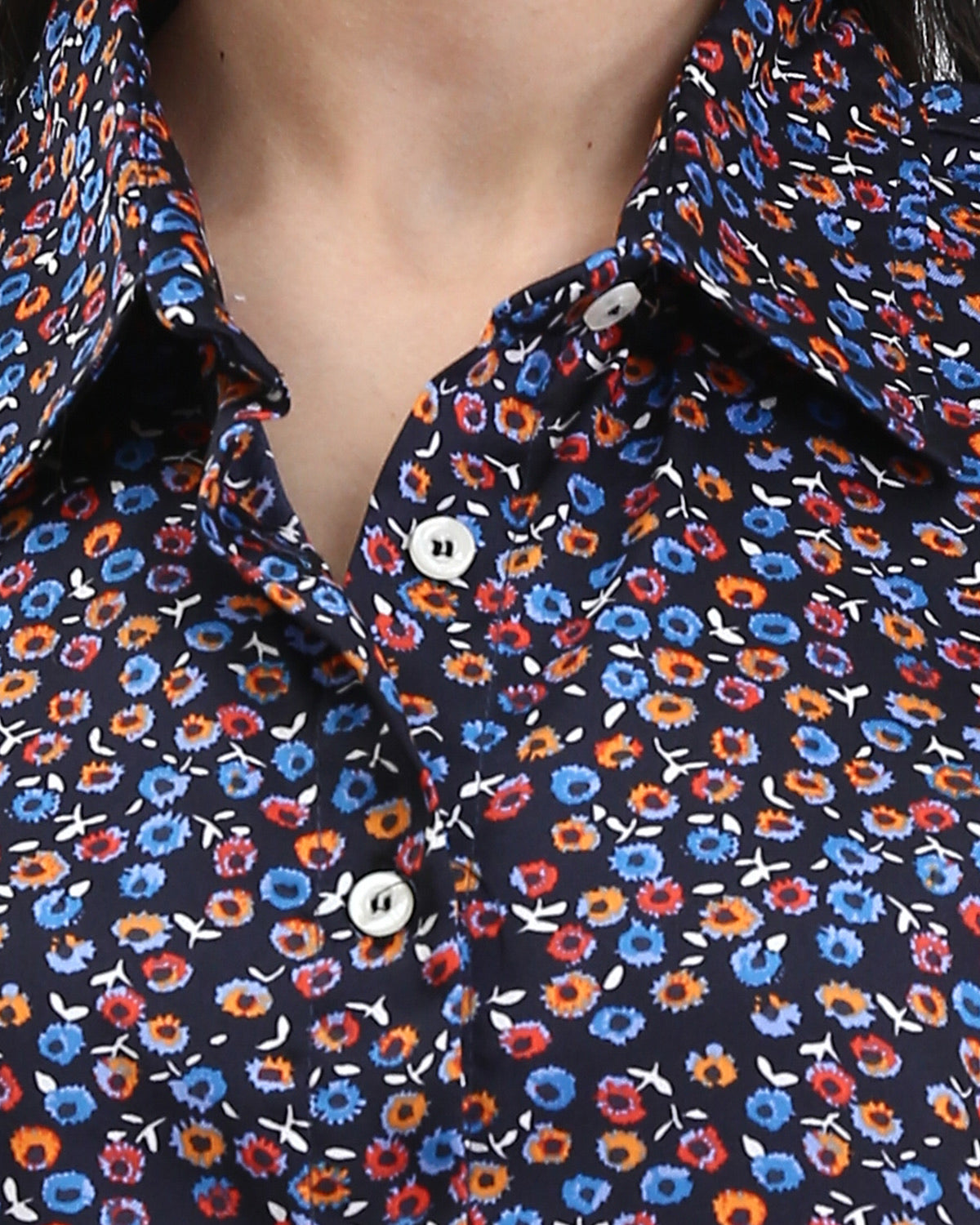 Ravin Women’s Ditsy Floral Print Button-Down Shirt – Navy & Orange Multi Color - R208771