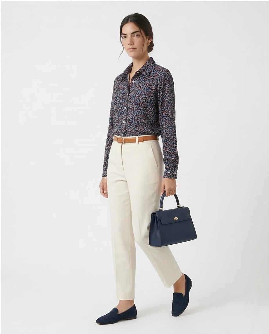 Ravin Women’s Ditsy Floral Print Button-Down Shirt – Navy & Orange Multi Color - R208771