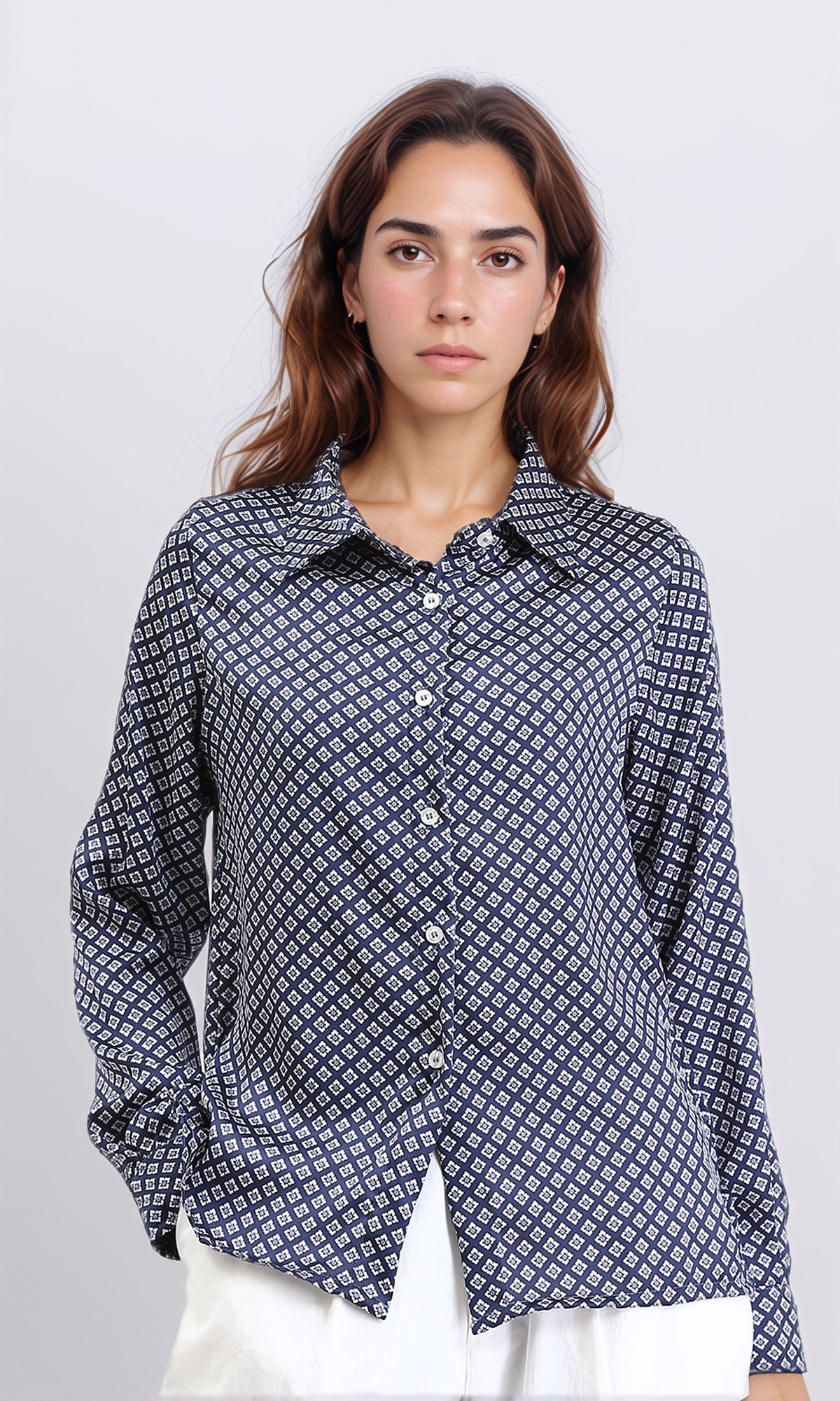 Patterned Turn Down Collar Shirt - Multicolour