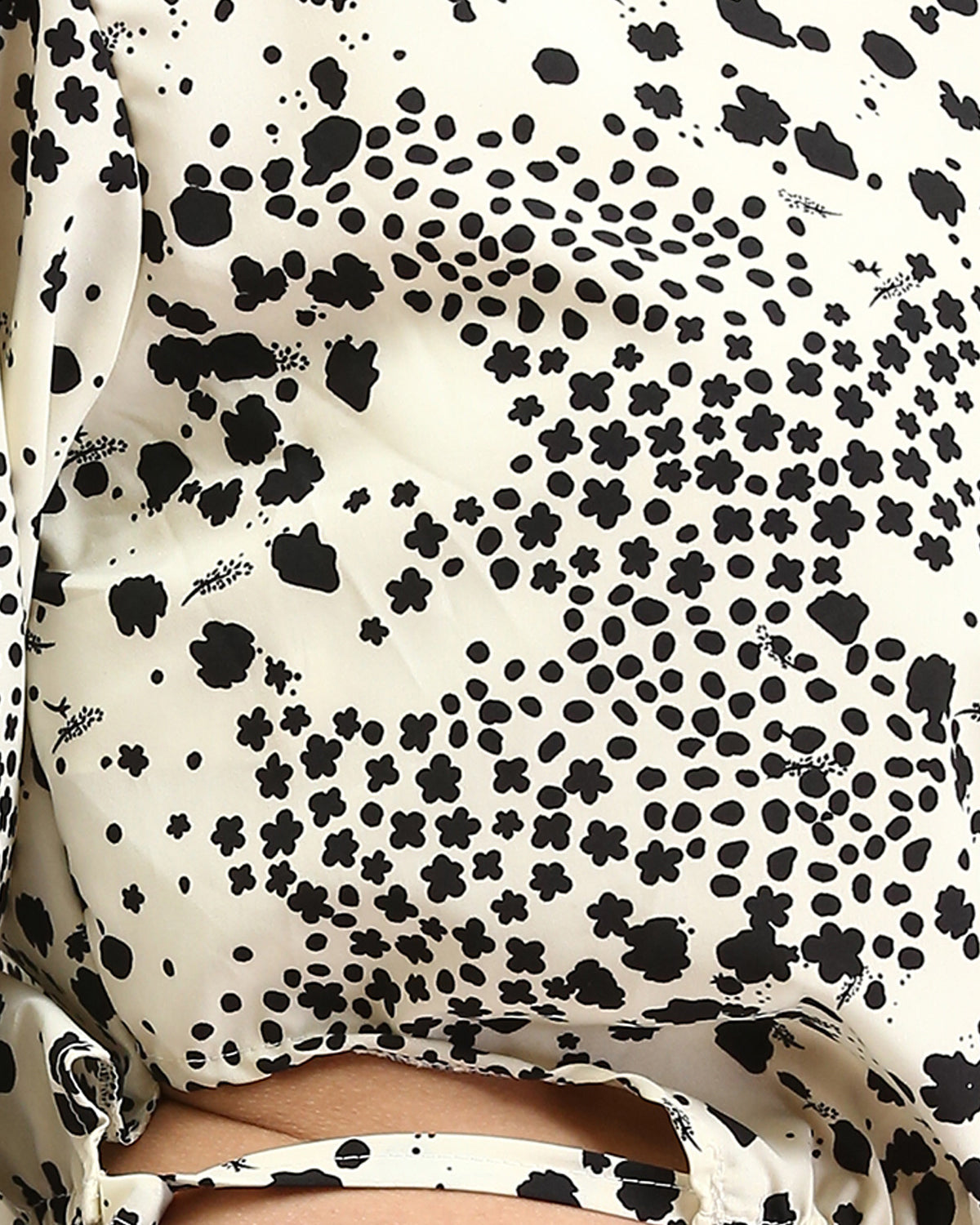 Ravin Women's Floral Print Cropped Blouse with Bell Sleeves- Cream & Black - R208774