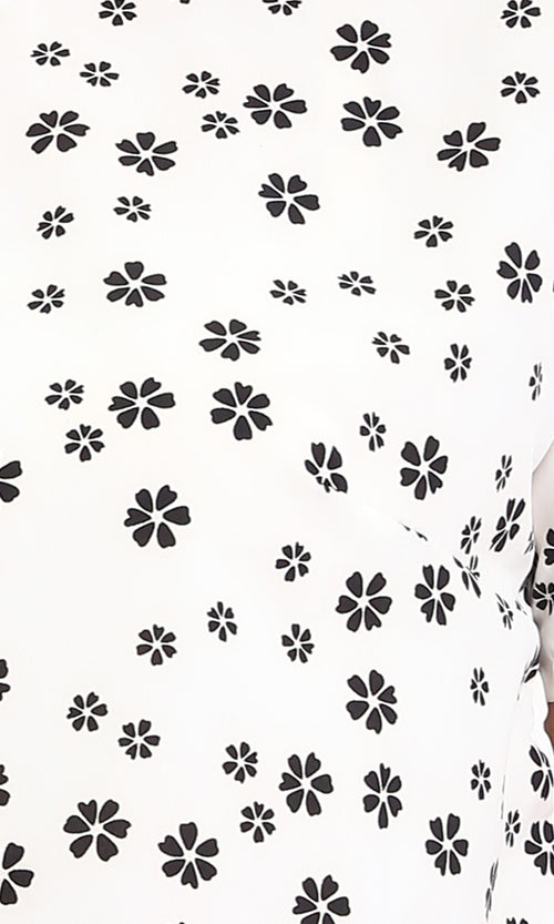 R208776 - Floral Boat Neck Short Sleeves Tee - White & Black