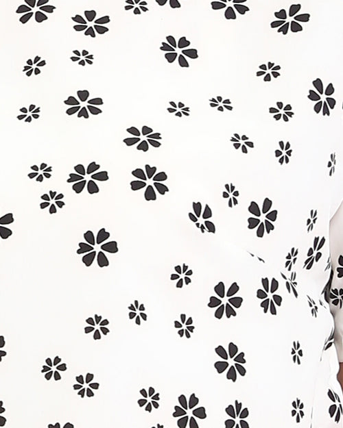 توب قصير بقصة مربعة مزين بطبعة زهور للنساء من ريفين - بيج وأسود - R208776