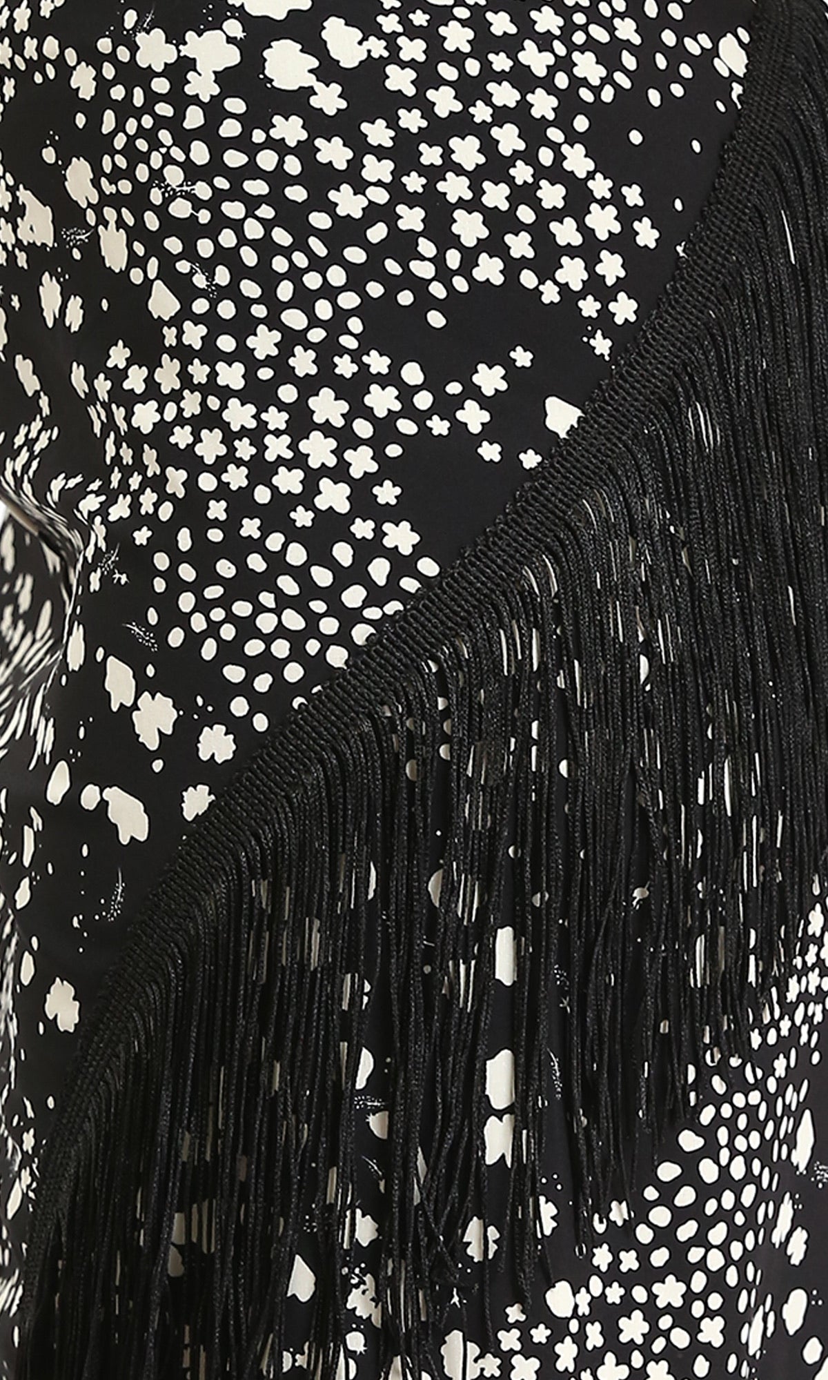 R208781 - Patterned Zipped Short Skirt with Fringes - Black & White